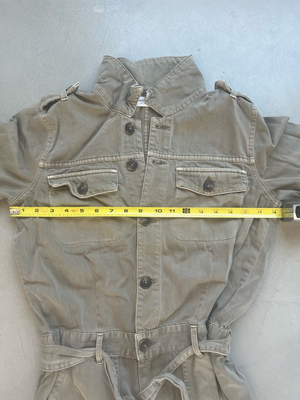 Lucky Brand Olive-Taupe Utility Jumpsuit with Waist Tie - Picture 14 of 15